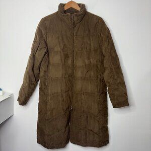 Vintage LL Bean Women's L Faux Suede Quilt Goose Down Parka Coat Sherpa Brown